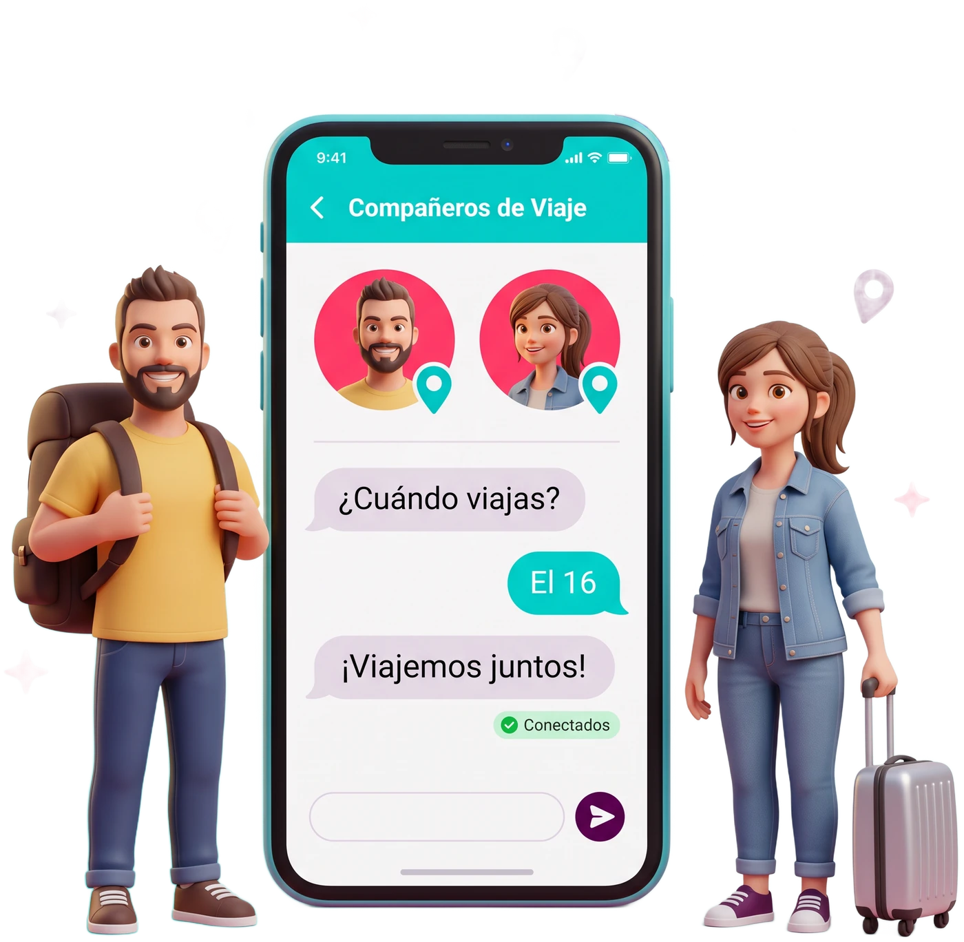 Dos viajeros chateando por la app de YoMeAnimo! para coordinar la fecha de su Working Holiday