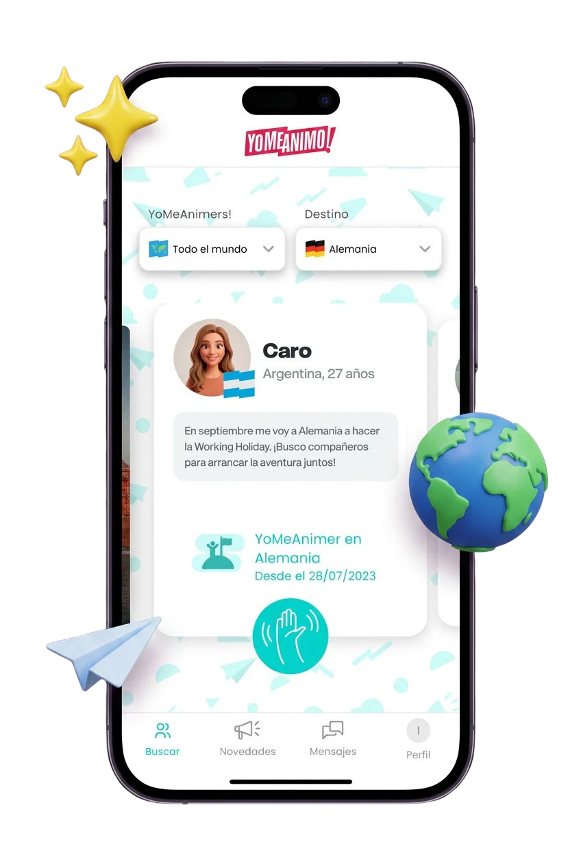 App YoMeAnimo!: perfil de una viajera que busca compañeros para su Working Holiday en Alemania