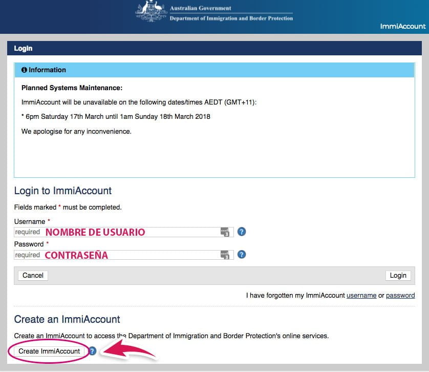 crear cuenta inmigracion australia work and holiday