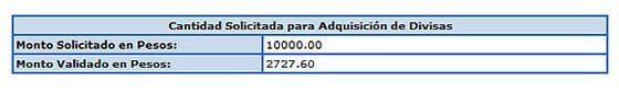 Cantidad solicita para adquisición de divisas