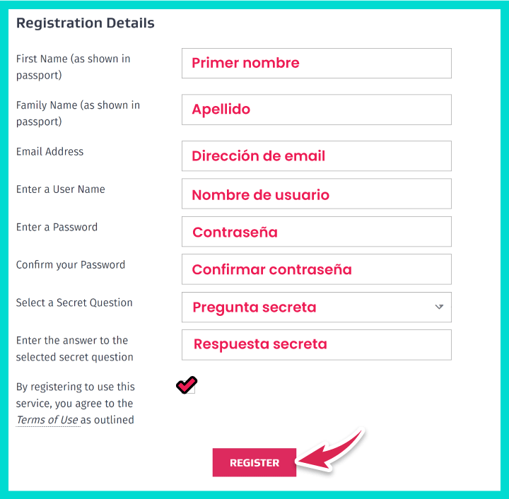 Datos de registro